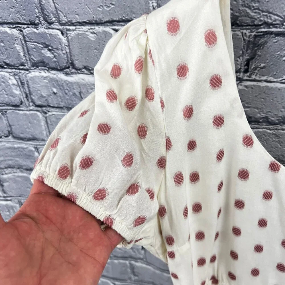 Max Studio Red  Polka Dot Mini Tiered Dress Tan Size S - Picture 7 of 8